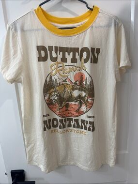 Yellowstone Logo Ringer Tee — Cream & Mustard Collar